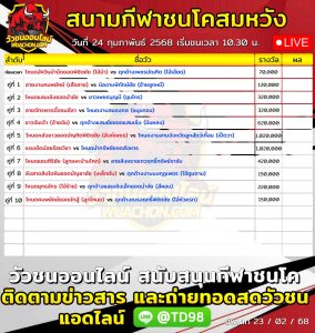 Read more about the article ใบวัว สนามกีฬาชนโคสมหวัง 24 กุมภาพันธ์ 2568