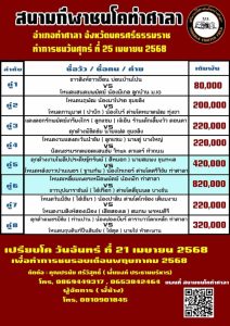 Read more about the article โปรแกรมวัวชน สนามกีฬาชนโคท่าศาลา 25 เมษายน 2568 รายการวัวชน