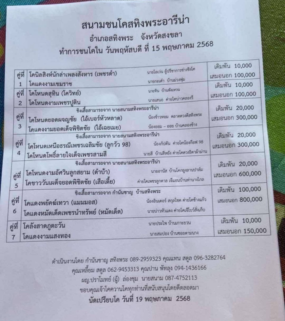 You are currently viewing โปรแกรมวัวชน สนามกีฬาชนโคสทิงพระ 15 พฤษภาคม 2568 รายการวัวชน