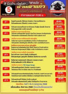 Read more about the article โปรแกรมวัวชน สนามกีฬาชนโคบ้านเขาแก้ว 5 กรกฎาคม 2568 รายการวัวชน