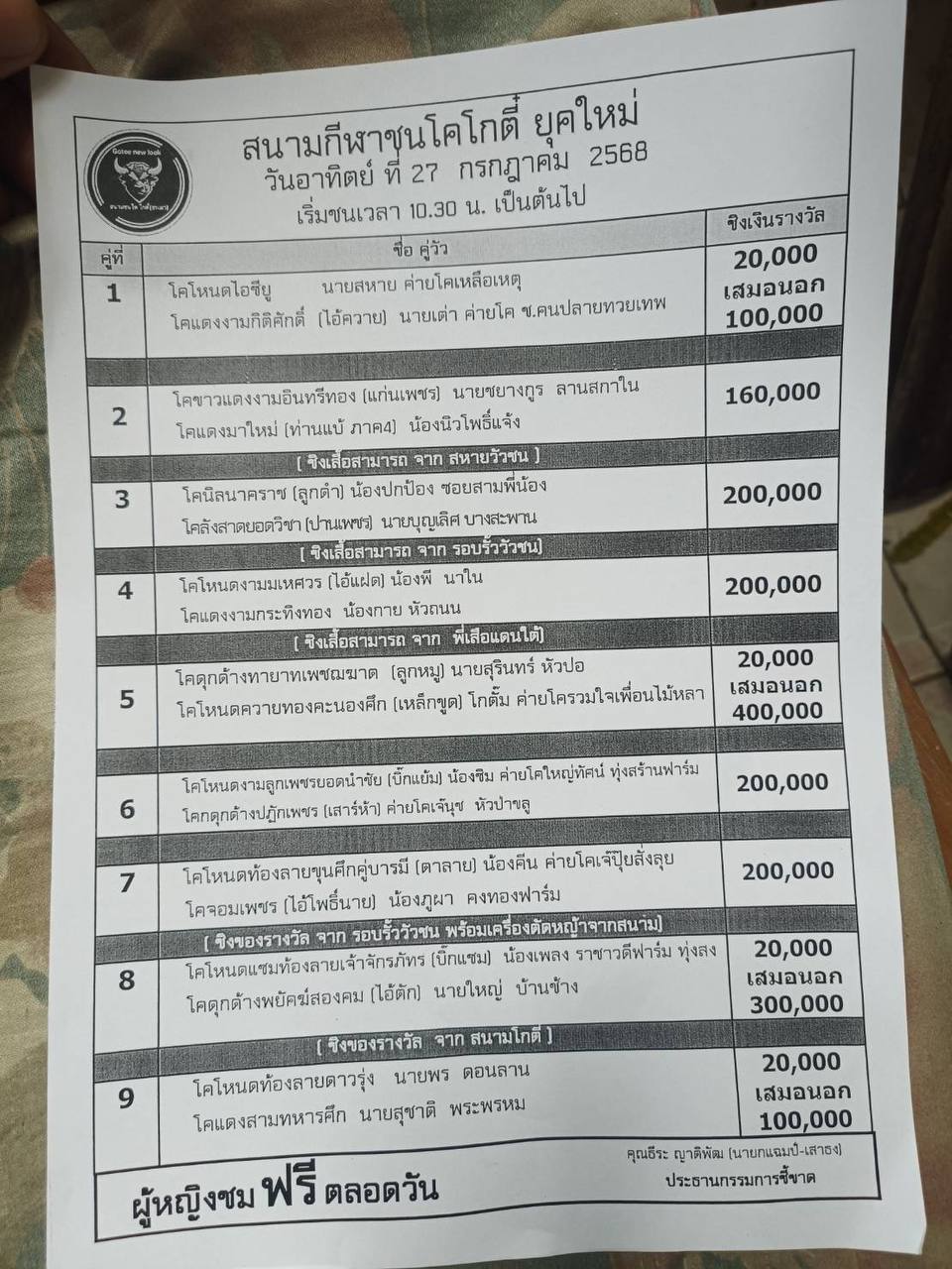 You are currently viewing โปรแกรมวัวชน สนามกีฬาชนโคโกตี่ 27 กรกฎาคม 2568 รายการวัวชน