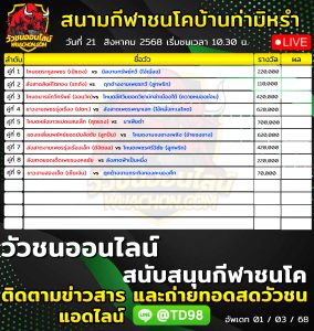 Read more about the article โปรแกรมวัวชน สนามกีฬาชนโคบ้านท่ามิหรำ 21 สิงหาคม 2568 รายการวัวชน