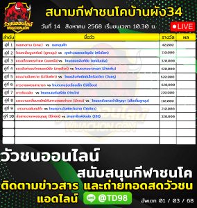 Read more about the article โปรแกรมวัวชน สนามกีฬาชนโคบ้านผัง34 14 สิงหาคม 2568 รายการวัวชน