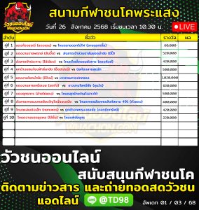 Read more about the article โปรแกรมวัวชน สนามกีฬาชนโคพระแสง 26 สิงหาคม 2568 รายการวัวชน