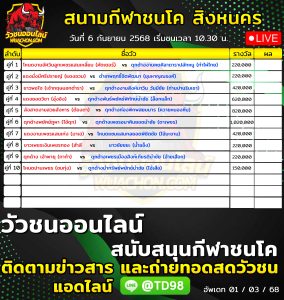Read more about the article โปรแกรมวัวชน สนามกีฬาชนโค สิงหนคร 6 กันยายน 2568 รายการวัวชน