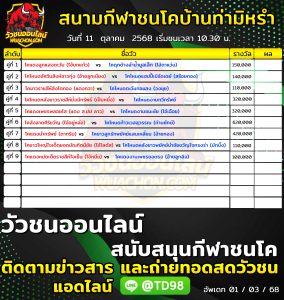 Read more about the article โปรแกรมวัวชน สนามกีฬาชนโคบ้านท่ามิหรำ 11 ตุลาคม 2568 รายการวัวชน