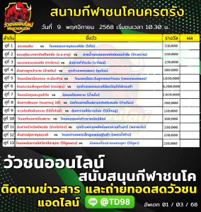 Read more about the article โปรแกรมวัวชน สนามกีฬาชนโคนครตรัง 9 พฤศจิกายน 2568 รายการวัวชน