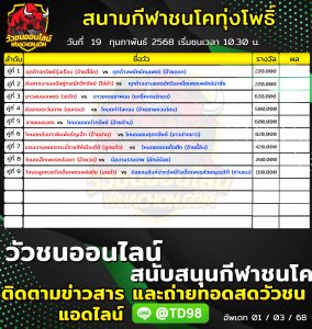 Read more about the article โปรแกรมวัวชน  สนามกีฬาชนโคทุ่งโพธิ์สเตเดี้ยม 19 กุมภาพันธ์ 2568 รายการวัวชน