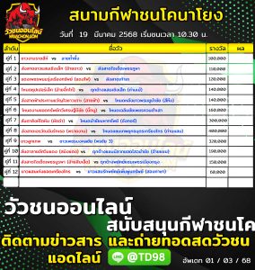 Read more about the article โปรแกรมวัวชน สนามกีฬาชนโคบ้านนาโยง 19 มีนาคม 2568 รายการวัวชน