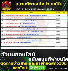 Read more about the article โปรแกรมวัวชน สนามกีฬาชนโคบ้านหยีใน 4 มีนาคม 2568 รายการวัวชน