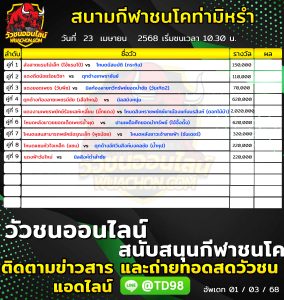 Read more about the article โปรแกรมวัวชน สนามกีฬาชนโคท่ามิหรำ 23 เมษายน 2568 รายการวัวชน