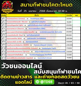 Read more about the article โปรแกรมวัวชน สนามกีฬาชนโคตะโหมด 25 เมษายน 2568 รายการวัวชน