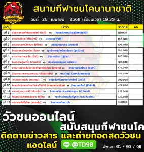 Read more about the article โปรแกรมวัวชน สนามกีฬาชนโคนานาชาติ 26 เมษายน 2568 รายการวัวชน
