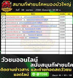 Read more about the article โปรแกรมวัวชน สนามกีฬาชนโคหนองบัวใหญ่ 30 เมษายน 2568 รายการวัวชน