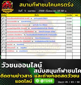 Read more about the article โปรแกรมวัวชน สนามกีฬาชนโคนครตรัง 5 เมษายน 2568 รายการวัวชน