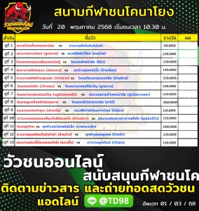 Read more about the article โปรแกรมวัวชน สนามกีฬาชนโคนาโยง 20 พฤษภาคม 2569 รายการวัวชน