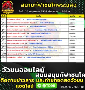 Read more about the article โปรแกรมวัวชน สนามกีฬาชนโคสทิงพระแสงคอมเพล็กซ์ 25 พฤษภาคม 2569 รายการวัวชน