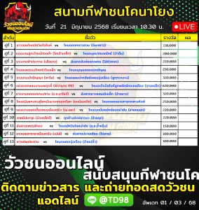 Read more about the article โปรแกรมวัวชน สนามกีฬาชนโคบ้านนาโยง 21 มิถุนายน 2569 รายการวัวชน