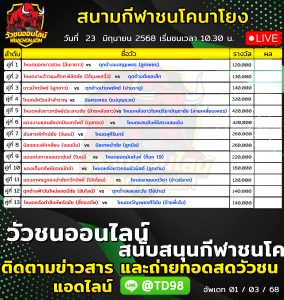 Read more about the article โปรแกรมวัวชน สนามกีฬาชนโคนาโยง 23 มิถุนายน 2569 รายการวัวชน