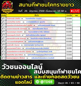 Read more about the article โปรแกรมวัวชน สนามกีฬาชนโคบ้านทรายขาว 26 มิถุนายน 2569 รายการวัวชน