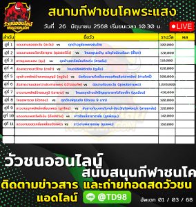 Read more about the article โปรแกรมวัวชน สนามกีฬาชนโคพระแสง 26 มิถุนายน 2569 รายการวัวชน