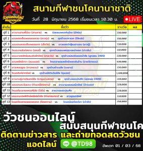 Read more about the article โปรแกรมวัวชน สนามกีฬาชนโคนานาชาติ 28 มิถุนายน 2569 รายการวัวชน