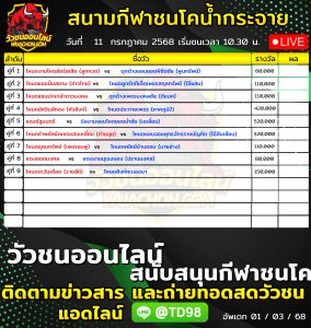 Read more about the article โปรแกรมวัวชน สนามกีฬาชนโคบ้านน้ำกระจาย 11 กรกฎาคม 2569 รายการวัวชน