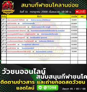 Read more about the article โปรแกรมวัวชน สนามกีฬาชนโคลานข่อย 11 กรกฎาคม 2569 รายการวัวชน