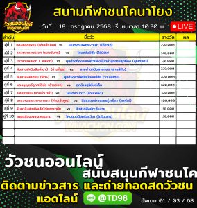 Read more about the article โปรแกรมวัวชน สนามกีฬาชนโคนาโยง 18 กรกฎาคม 2569 รายการวัวชน