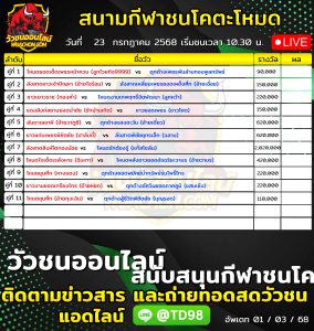 Read more about the article โปรแกรมวัวชน สนามกีฬาชนโคตะโหมด 23 กรกฎาคม 2569 รายการวัวชน