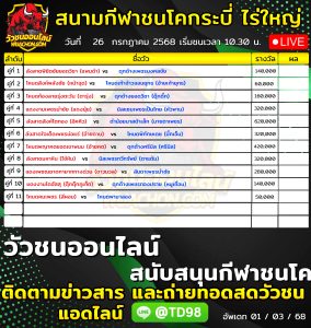 Read more about the article โปรแกรมวัวชน สนามกีฬาชนโคกระบี่ ไร่ใหญ่ 26 กรกฎาคม 2569 รายการวัวชน