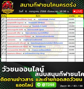 Read more about the article โปรแกรมวัวชน สนามกีฬาชนโคนครตรัง 6 กรกฎาคม 2569 รายการวัวชน