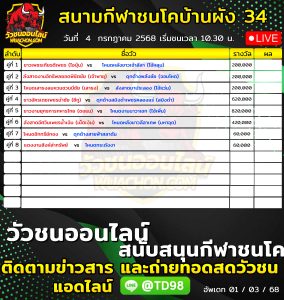 Read more about the article โปรแกรมวัวชน สนามกีฬาชนโคบ้านผัง 34 4 กรกฎาคม 2569 รายการวัวชน