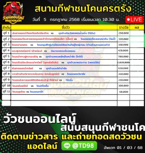 Read more about the article โปรแกรมวัวชน สนามกีฬาชนโคนครตรัง 5 กรกฎาคม 2569 รายการวัวชน