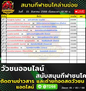 Read more about the article โปรแกรมวัวชน สนามกีฬาชนโคลานข่อย 15 สิงหาคม 2569 รายการวัวชน