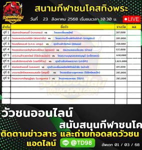 Read more about the article โปรแกรมวัวชน สนามกีฬาชนโคสทิงพระ 23 สิงหาคม 2569 รายการวัวชน