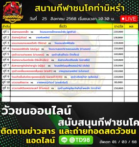 Read more about the article โปรแกรมวัวชน สนามกีฬาชนโคบ้านท่ามิหรำ 25 สิงหาคม 2569 รายการวัวชน