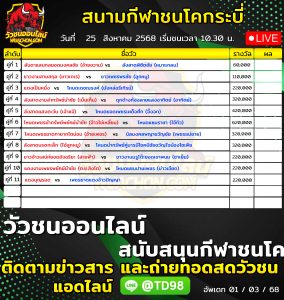Read more about the article โปรแกรมวัวชน สนามกีฬาชนโคกระบี่ ไร่ใหญ่ 25 สิงหาคม 2569 รายการวัวชน