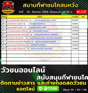 Read more about the article โปรแกรมวัวชน สนามกีฬาชนโคสมหวังสเตเดี้ยม 29 สิงหาคม 2569 รายการวัวชน