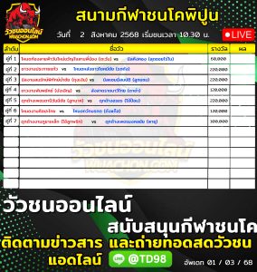 Read more about the article โปรแกรมวัวชน สนามกีฬาชนโคพิปูน 2 สิงหาคม 2569 รายการวัวชน