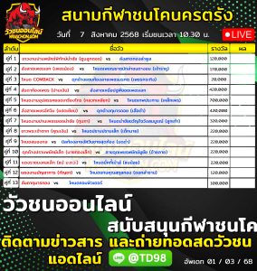 Read more about the article โปรแกรมวัวชน สนามกีฬาชนโคนครตรัง 7 สิงหาคม 2569 รายการวัวชน