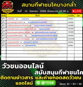 Read more about the article โปรแกรมวัวชน สนามกีฬาชนโคลานข่อย 13 กันยายน 2569 รายการวัวชน