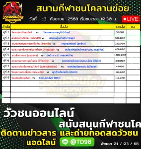 Read more about the article โปรแกรมวัวชน สนามกีฬาชนโคลานข่อย 13 กันยายน 2569 รายการวัวชน
