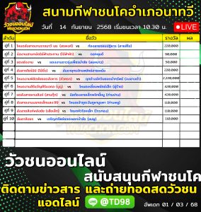 Read more about the article โปรแกรมวัวชน สนามกีฬาชนโคอำเภอนาทวี 14 กันยายน 2569 รายการวัวชน