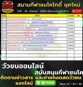 Read more about the article โปรแกรมวัวชน สนามกีฬาชนโคโกตี๋ ยุคใหม่ 16 กันยายน 2569 รายการวัวชน