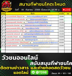 Read more about the article โปรแกรมวัวชน สนามกีฬาชนโคตะโหมด 16 กันยายน 2569 รายการวัวชน