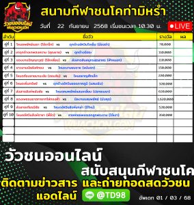 Read more about the article โปรแกรมวัวชน สนามกีฬาชนโคท่ามิหรำ 22 กันยายน 2569 รายการวัวชน