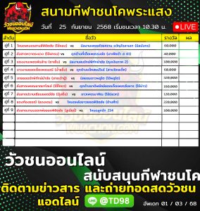 Read more about the article โปรแกรมวัวชน สนามกีฬาชนโคพระแสง 25 กันยายน 2569 รายการวัวชน