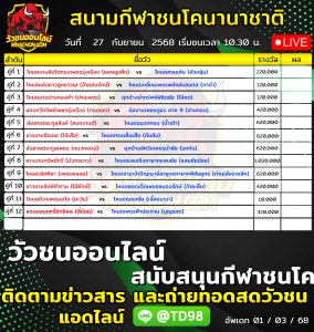 Read more about the article โปรแกรมวัวชน สนามกีฬาชนโคนานาชาติ 27 กันยายน 2569 รายการวัวชน