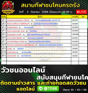 Read more about the article โปรแกรมวัวชน สนามกีฬาชนโคนครตรัง 4 กันยายน 2569 รายการวัวชน
